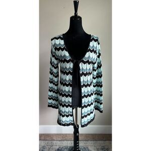 Vintage MKM Women's Chevron Knit Long Sleeve Mid Length Cardigan Sweater Size L